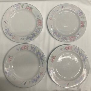 Floral Rim Dinner Plates - Pink & Lavender Accents (Set of 4)
